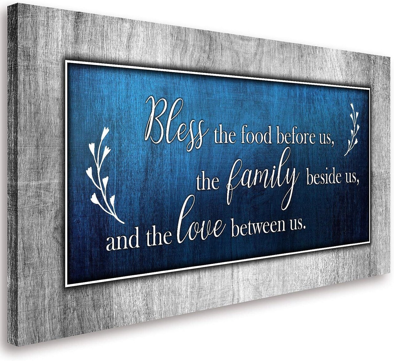 Christian Wall Art Decor Blue and Grey Canvas Prints Bless The Food Quote Wall Pictures Framed Artwork for Home Living Room Dining Room Kitchen Decoration